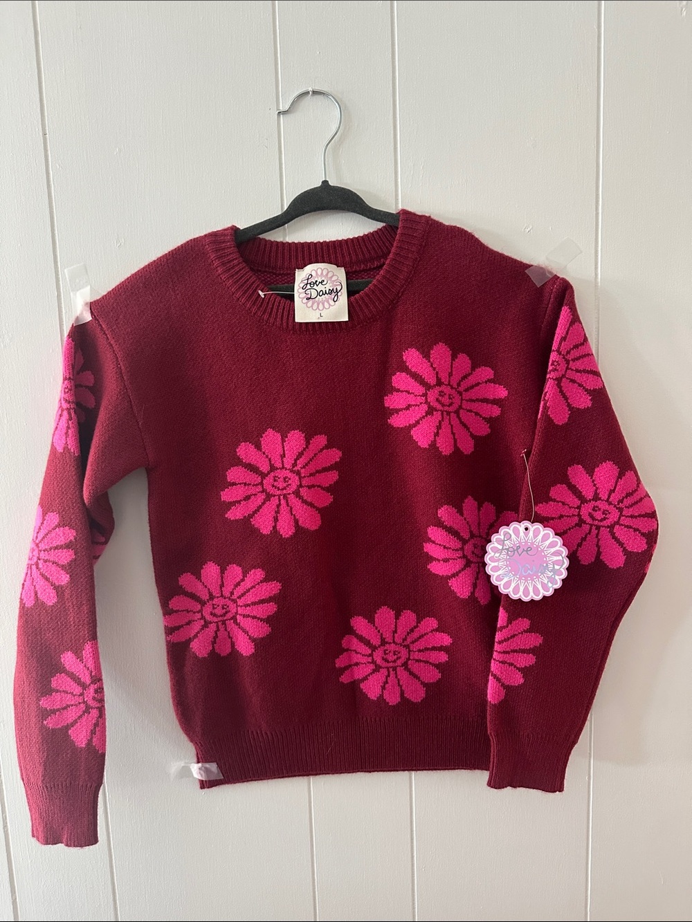Girls Daisy Print Crewneck Sweater